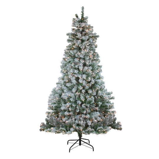 7.5Ft Pre-Lit Flocked Winema Pine Artificial Christmas Tree, Clear Lights By Northlight in Green | 7.5 ft | Michaels®